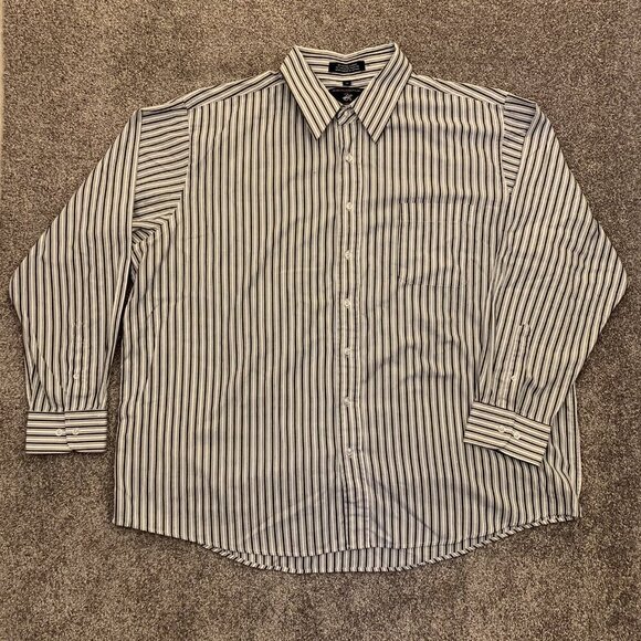 Beverly Hills Polo Club Women's Button Up Shirt Plus Size 2X Gray Striped GUC - Picture 2 of 10